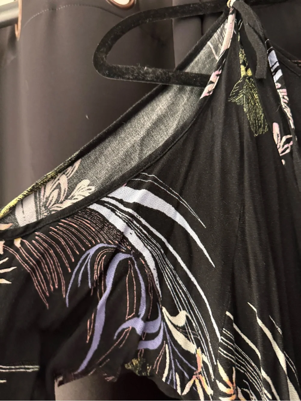 Free People Clear Skies Cold-Shoulder Black Floral Swing Dress/Tunic